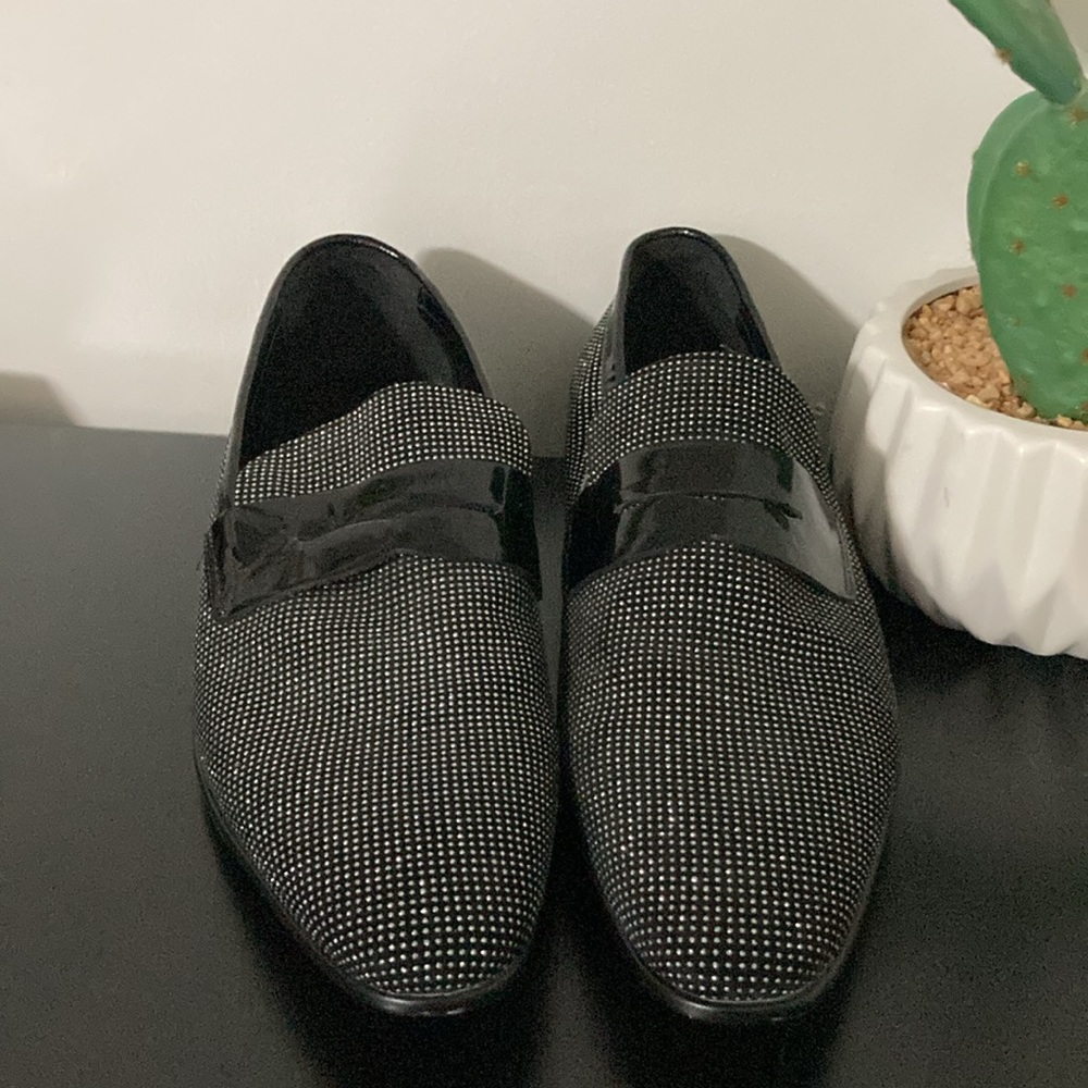 Aldo Shoes Mens 9.5 Jerani Glitter Slip On Penny Loafer Flats Black